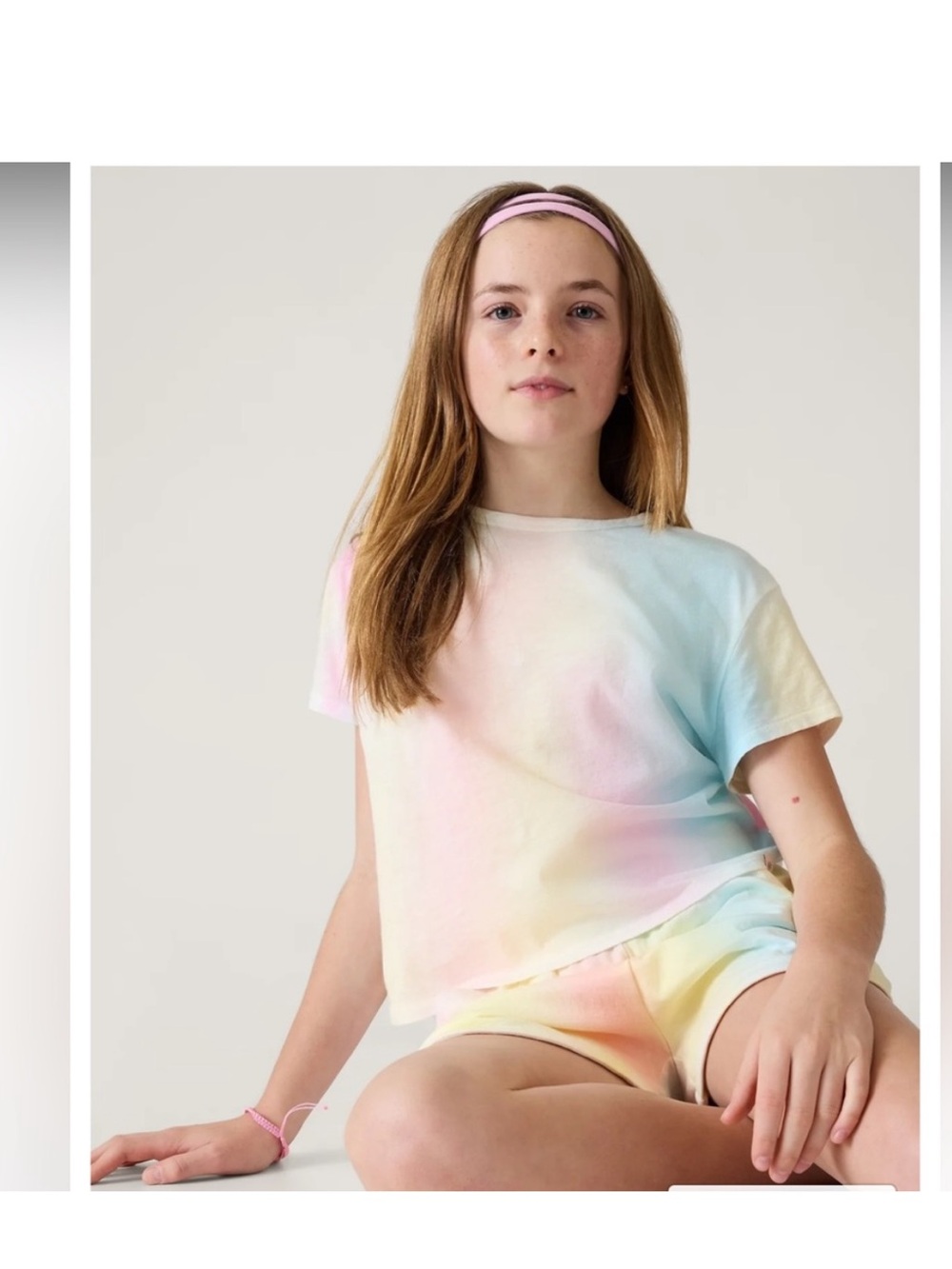 Athleta Girls' Pastel Tie-Dye Short Sleeve Tee in Pink, Blue & Yellow